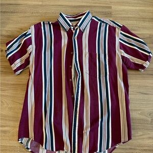 Men's Burgundy Striped Casual Shirt